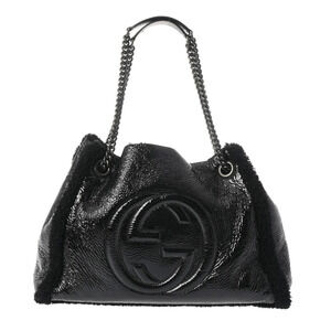 GUCCI Soho Interlocking GG Chain Tote Black Patent Vernis Leather Bag